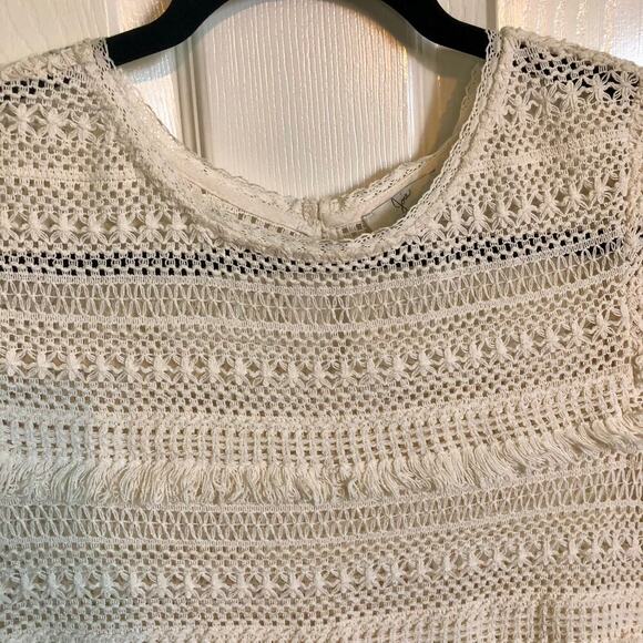 JOIE Cream Crochet Tassel Short Sleeve Blouse Boho Chic Twee - Size XXS - Picture 5 of 6